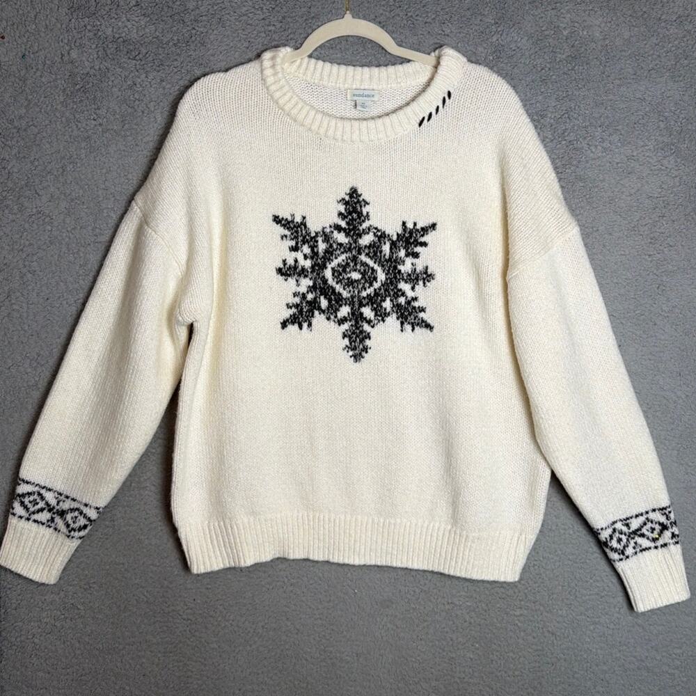 Sundance Snowflake Sweater XL Ivory Black Fair Isle Cozy Winter Christmas Knit - Picture 2 of 8